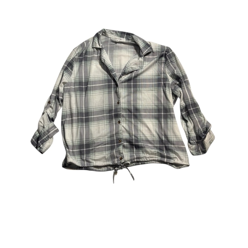 Eden & Olivia Women's Plaid Button Down Shirt - Gray, Mint and White